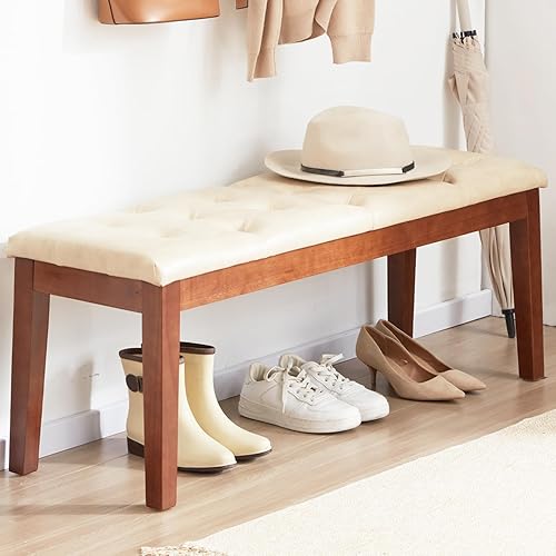 Miniatura 4 de MILCIL Banco de entrada tapizado para dormitorio, extremo de la cama, banco de comedor otomano con patas de madera maciza, asiento acolchado para