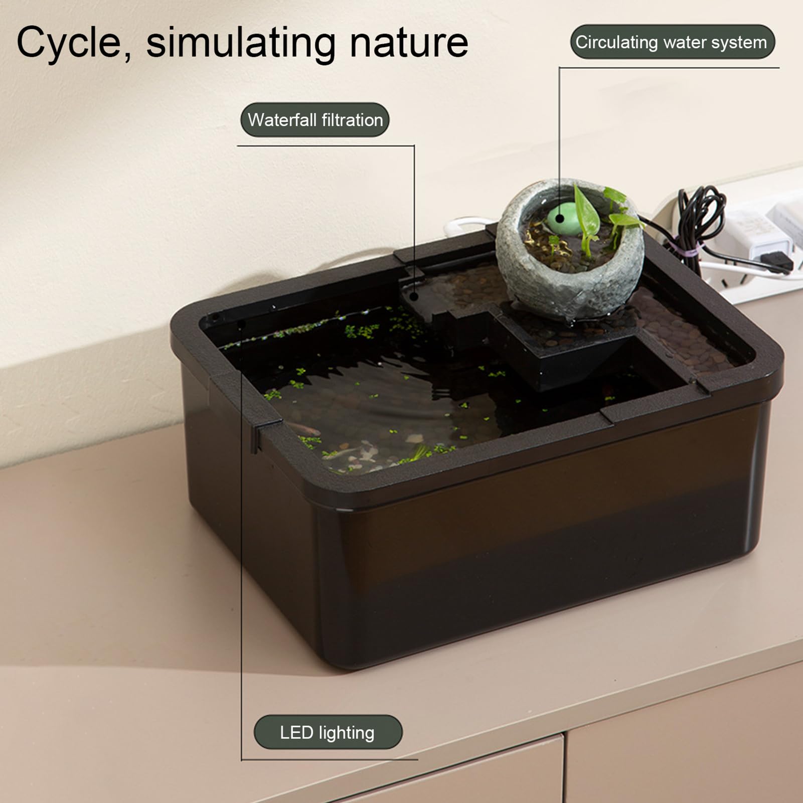 Acquari Piccoli Arredo Paesaggistico Silenzioso con Luce LED e Pompa | Acquario per Betta per Scrivania Ospedale Libreria Studio Camera da Gamberetti Reef Acquaponica