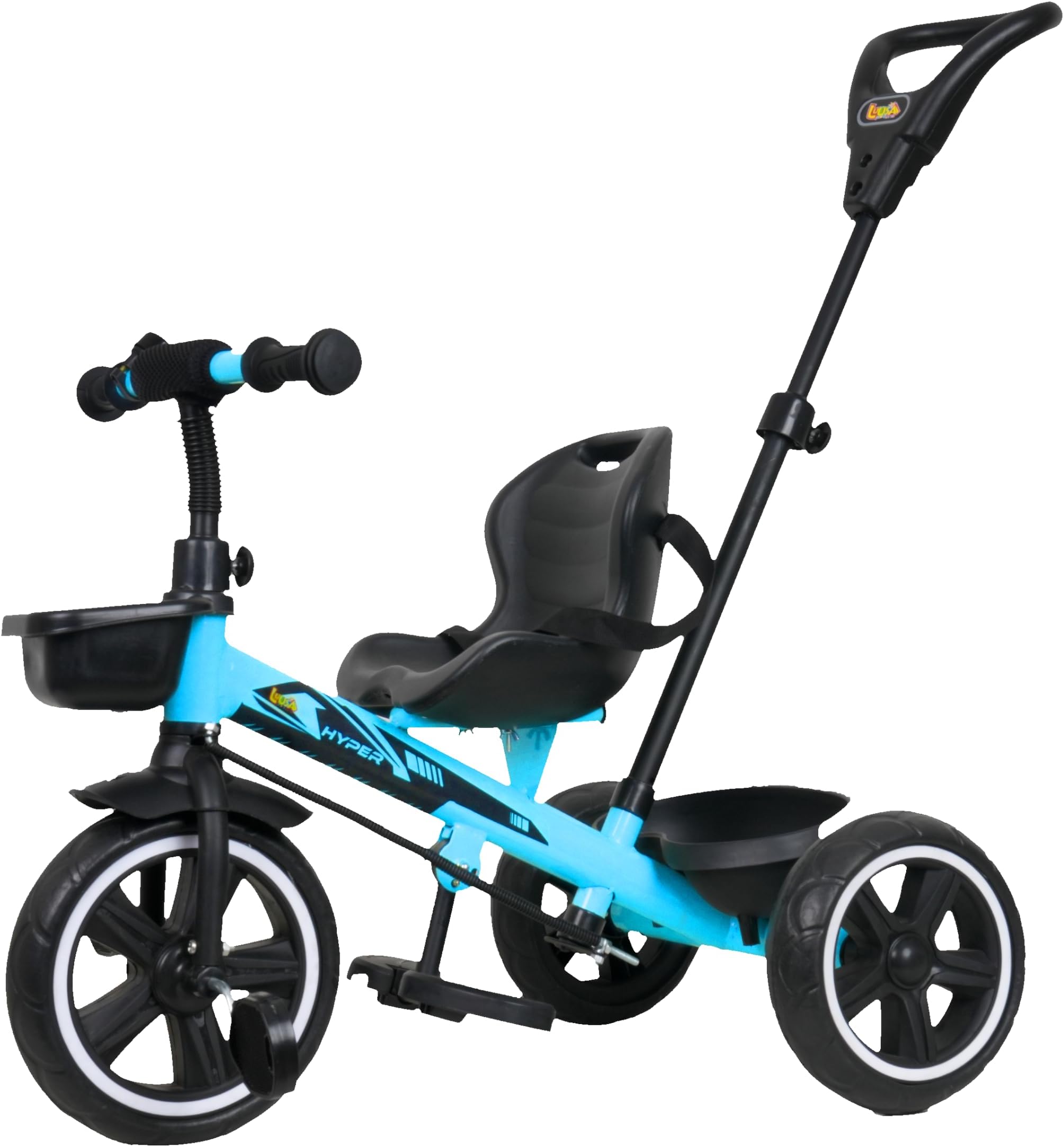 Luusa® Hyper 500 Kids Tricycle with Parental Control, Seat and seat Belt for Age Group 2+ Years Carrying Capacity Upto 25-KGS Proudly Made in India (ICE-Blue)