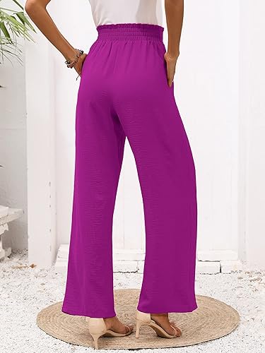 Miniatura 3 de Heymoments Pantalones de descanso de pierna ancha para mujer con bolsillos, ligeros, de cintura alta, ajustables, con lazo para amarrarlos,