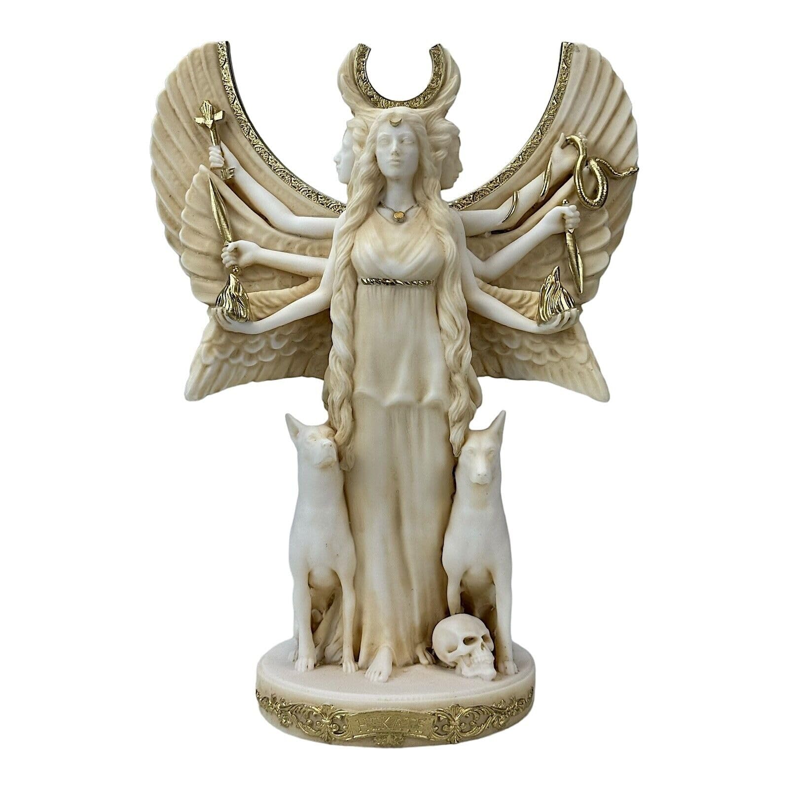 Generic Hecate Triple Goddess of Magic Night Moon Greek Sculpture Statue Patina 9.84 in