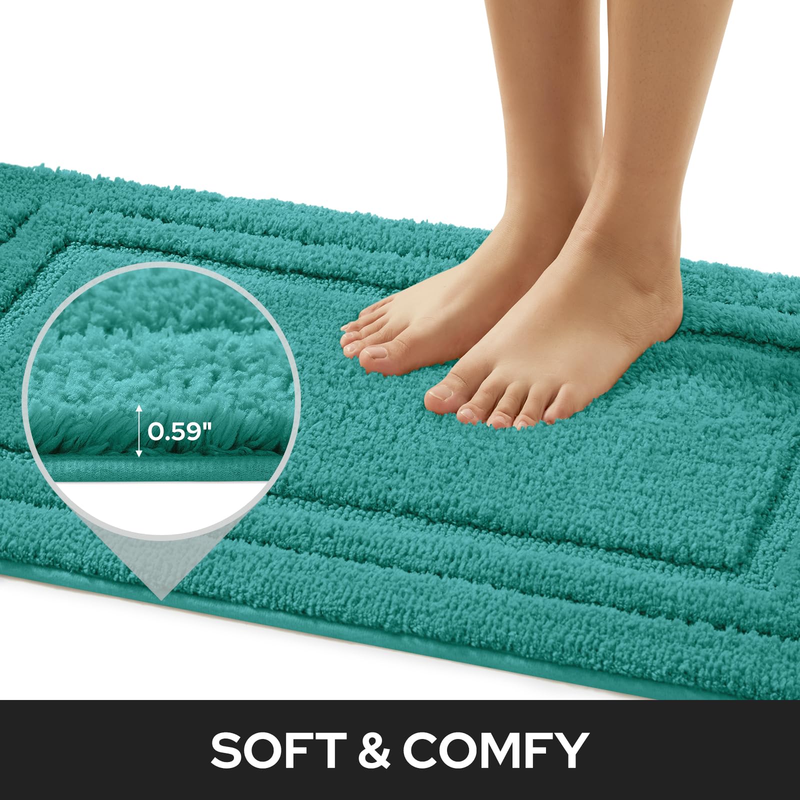 HOMEIDEAS Lot de 2 tapis de salle de bain super doux et absorbants, en microfibre antidérapante, lavable en machine (50,8 x 81,3 cm + 40,6 x 61 cm, bleu sarcelle)