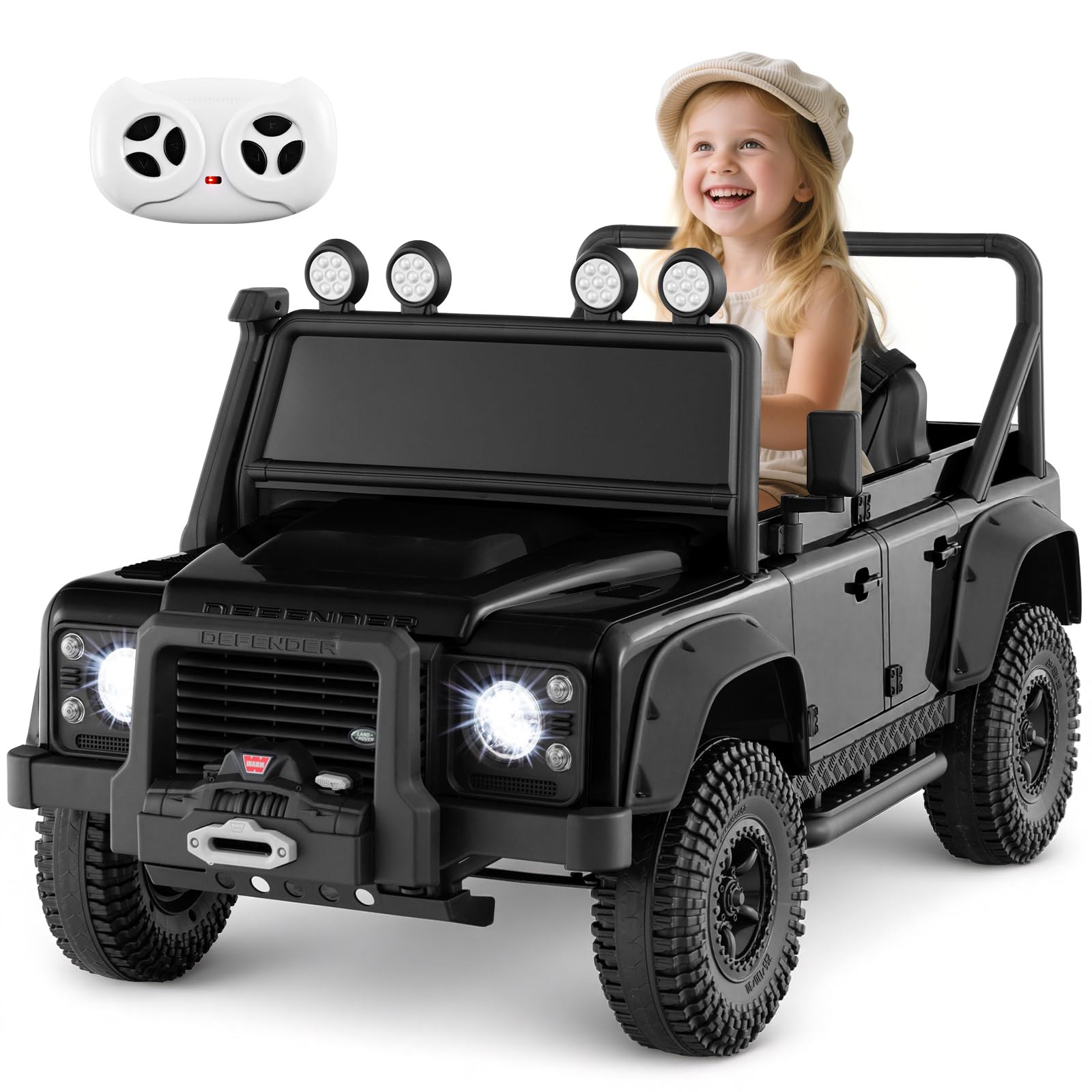 Maxmass 12 Kids Electric Car, Land Rover Licensed Electric Vehicle with Remote Control, Headlights, Horn, Music, Suspension Off-Road Truck Ride on Toy Car for 3-8 Years Old (Black)