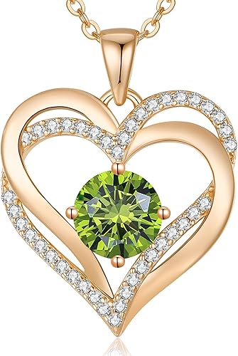 LOUISA SECRET Love Heart Birthstone Necklaces for Women, Birthday Gift for Girlfriend, Anniversary Jewelry Gift for Wife Her, 925 Sterling Silver