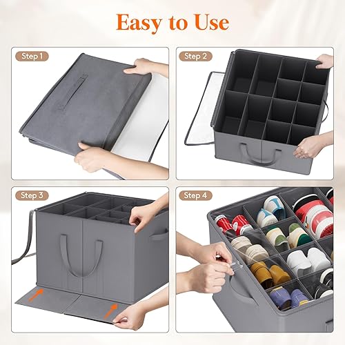 Miniatura 6 de Lifewit Organizador de almacenamiento de zapatos para armario, contenedores de almacenamiento grandes de tela con cubierta transparente, Gris