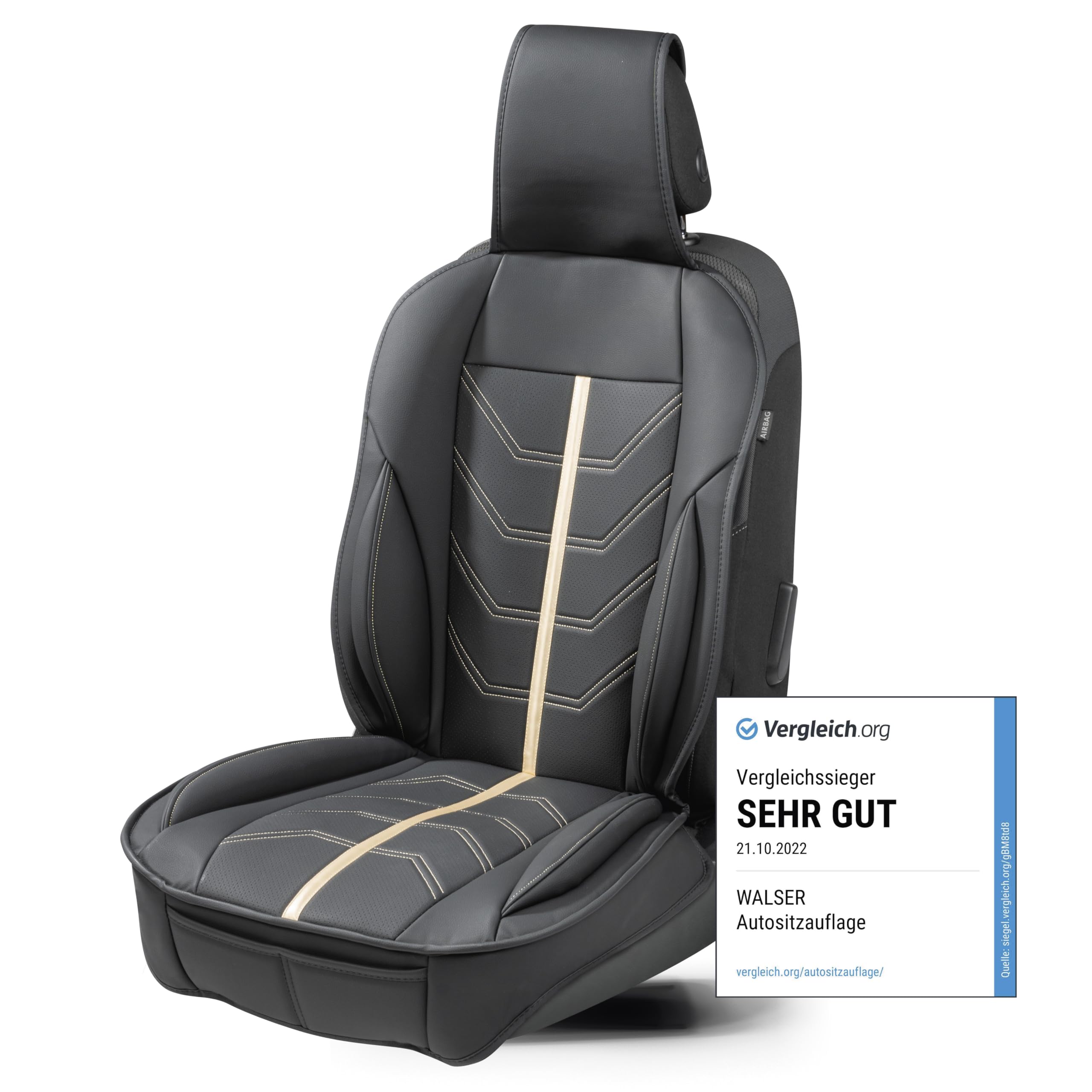 Walser Premium Sitzauflage Auto Kimi, Sitzschoner Auto schwarz/Gold, Vergleichssieger* Auto Sitzauflagen, Sitzbezug Auto Vordersitze, Schonbezug Autositz, Autositzauflage Vordersitze PKW/LKW