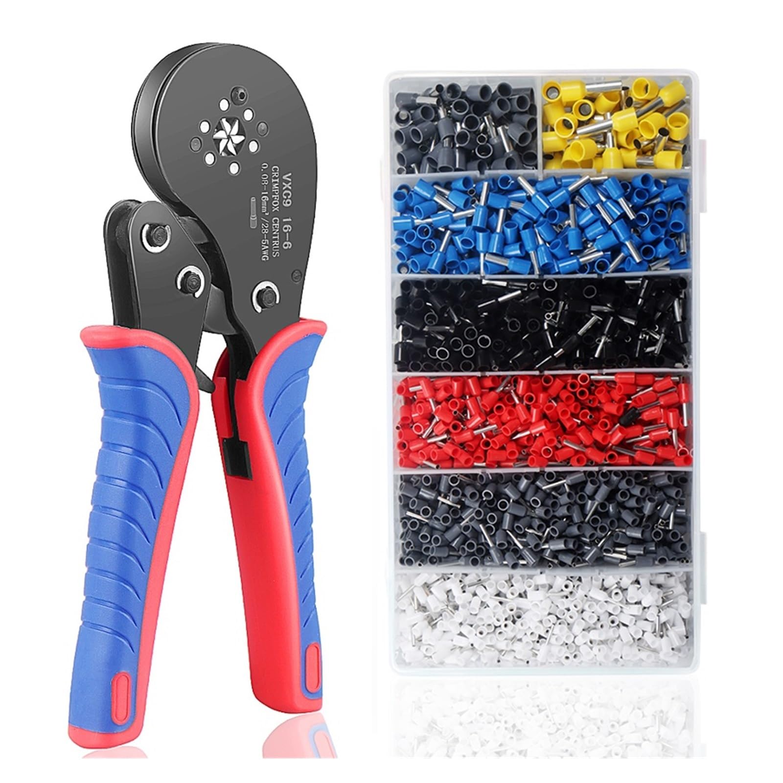 Herramientas De Crimpado 16-6 0.08-16mm²/30-5AWG Terminales Tubulares Mini Alicates Juego Abrazaderas Eléctricas Crimpadora Cables Engaste Preciso(16-6 1900PCS Red)
