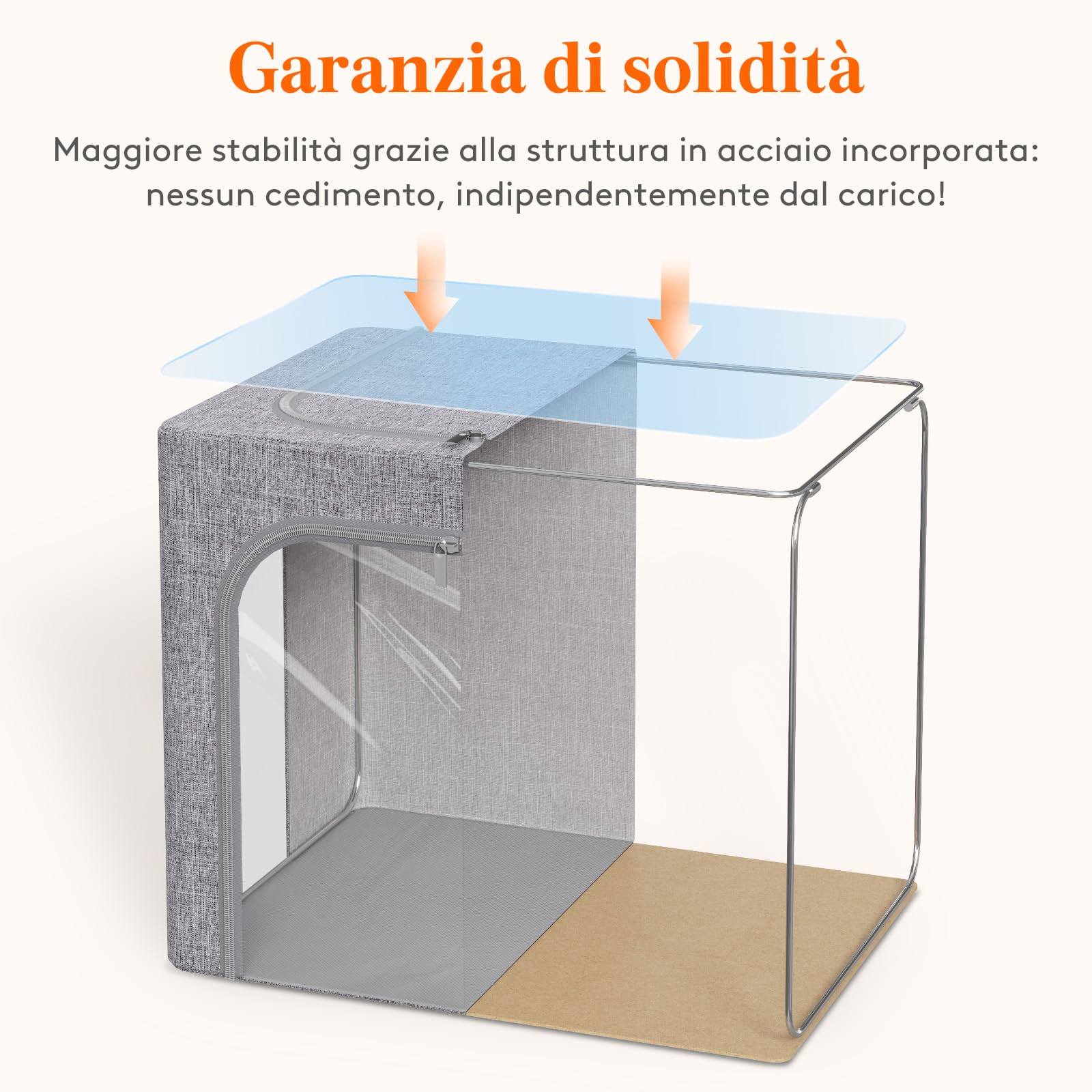 Lifewit Scatole per Armadio Rigide con Cerniera, Contenitori per Armadio Salvaspazio, Scatole Vestiti Cambio Stagione con Struttura in Metallo Pieghevole, Grigio, 40 L, 2 Pezzi