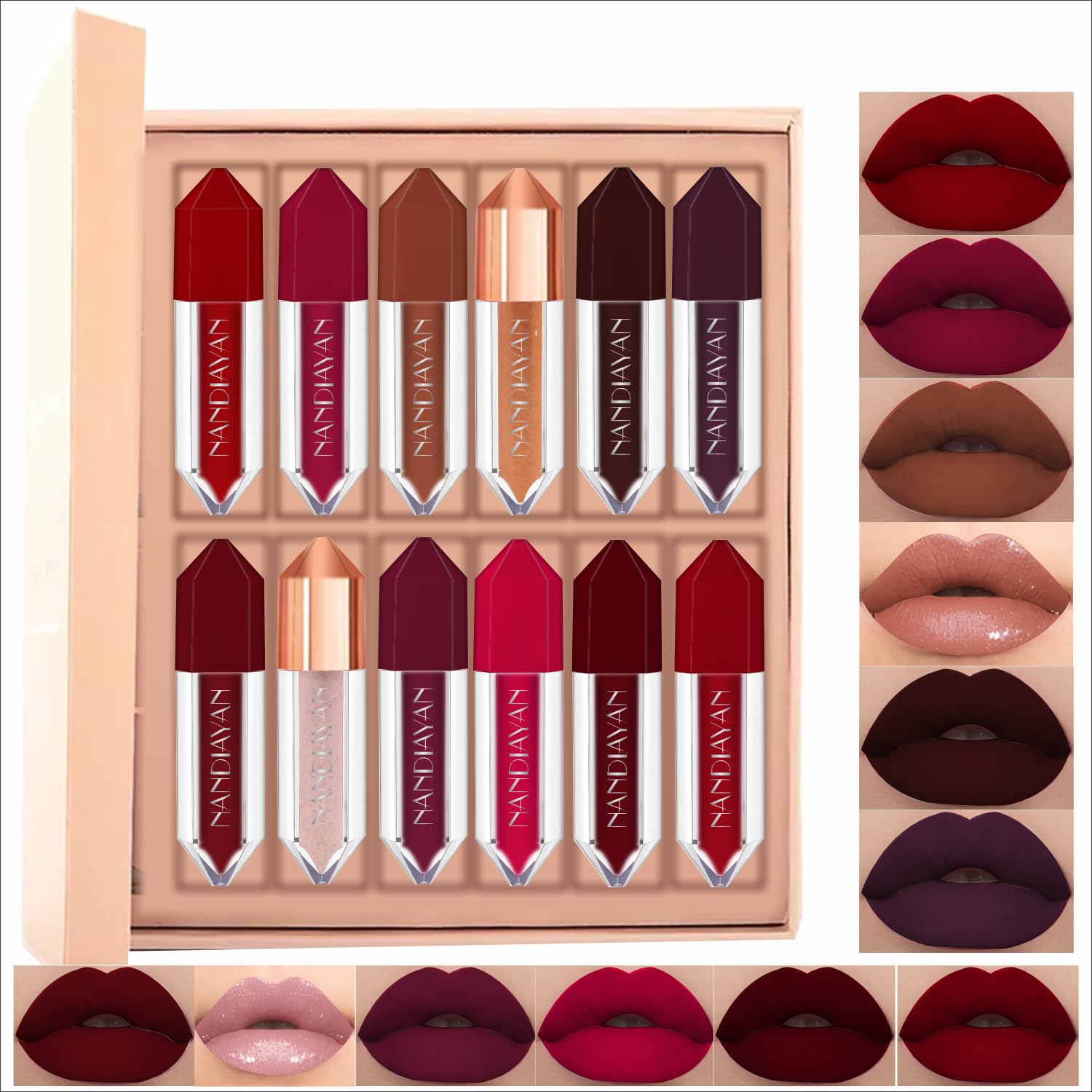 Nandiayan Diamond Mini Liquid Lipstick 2ml (Pack of 12) | Matte Liquid Lipstick Waterproof-Long Lasting | Hydrating & Lightweight | Lightweight Lipstik for All Skin Tone | Dark shade - SET A-image-26
