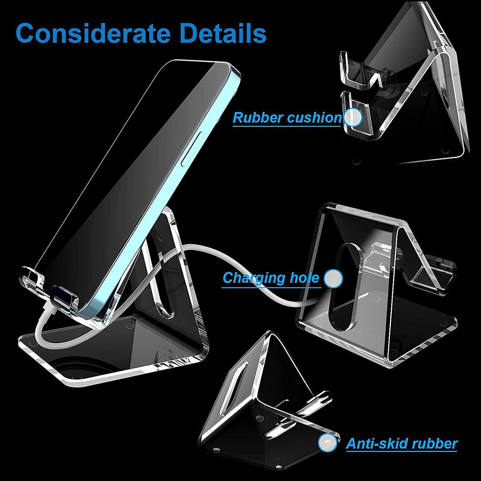 5 téléphone Portable en Acrylique | téléphone Portable en Acrylique,Tablette réglable pour Bureau Compatible avec téléphone 4-10'', Interrupteur