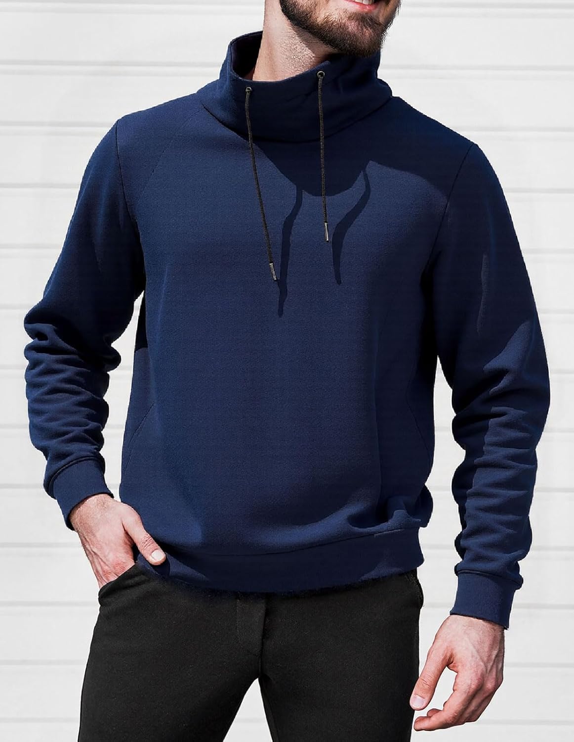 fit space Men's Tailored Relaxed Fit Sweatshirts & Full Zip Hoodie Turtleneck Athleisure Pullover with Zipper Pockets - Image 3