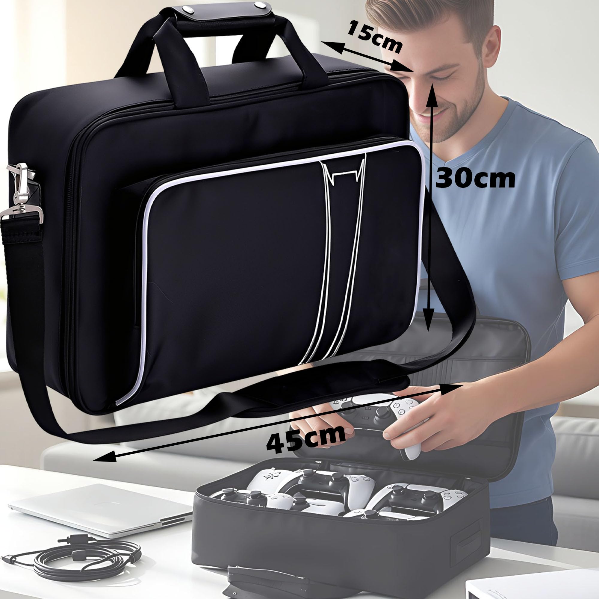 Torba Do Przechowywania Ps5, 45 * 30 * 15 Cm, 572 g, Futerał Ps5, Podróżny, Odporny Na Zużycie i Wodoodporny, Uchwyt i Regulowany Pasek Na Ramię, Odpowiedni Do Hosta Ps5 i Akcesoriów