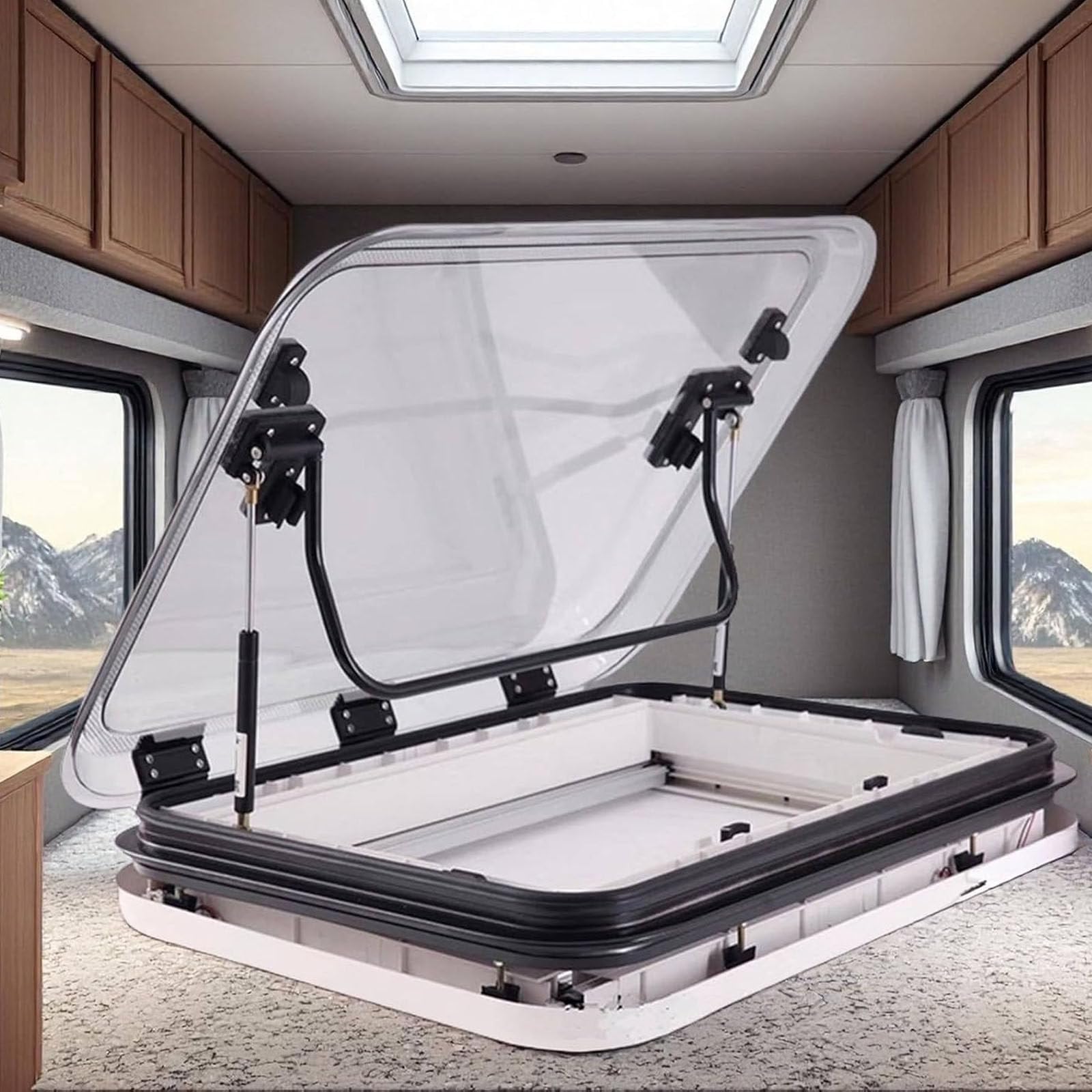Drmoxin RV Skylight Lighting, RV Roof Vent Window with LED Light, Camper RV Window Skylight Blinds, RV Roof Vent Covers, Trailer RV Caravan RV Accessories 70x50cm