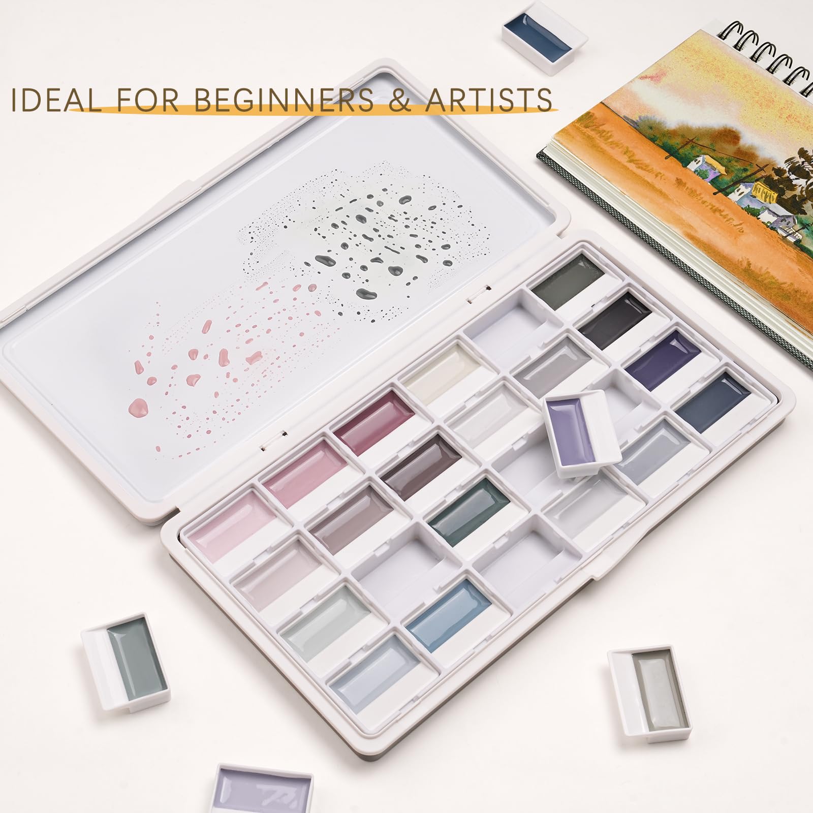 Set Acquerelli Opaque 24 Colori A Bassa Saturazione – Pigmenti Semiumidi Con Tavolozza Per Artisti