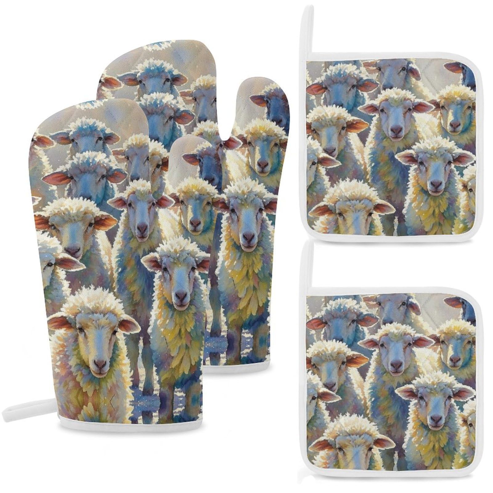 Gants de cuisine motif mouton aquarelle, cadeau idéal pâtisserie
