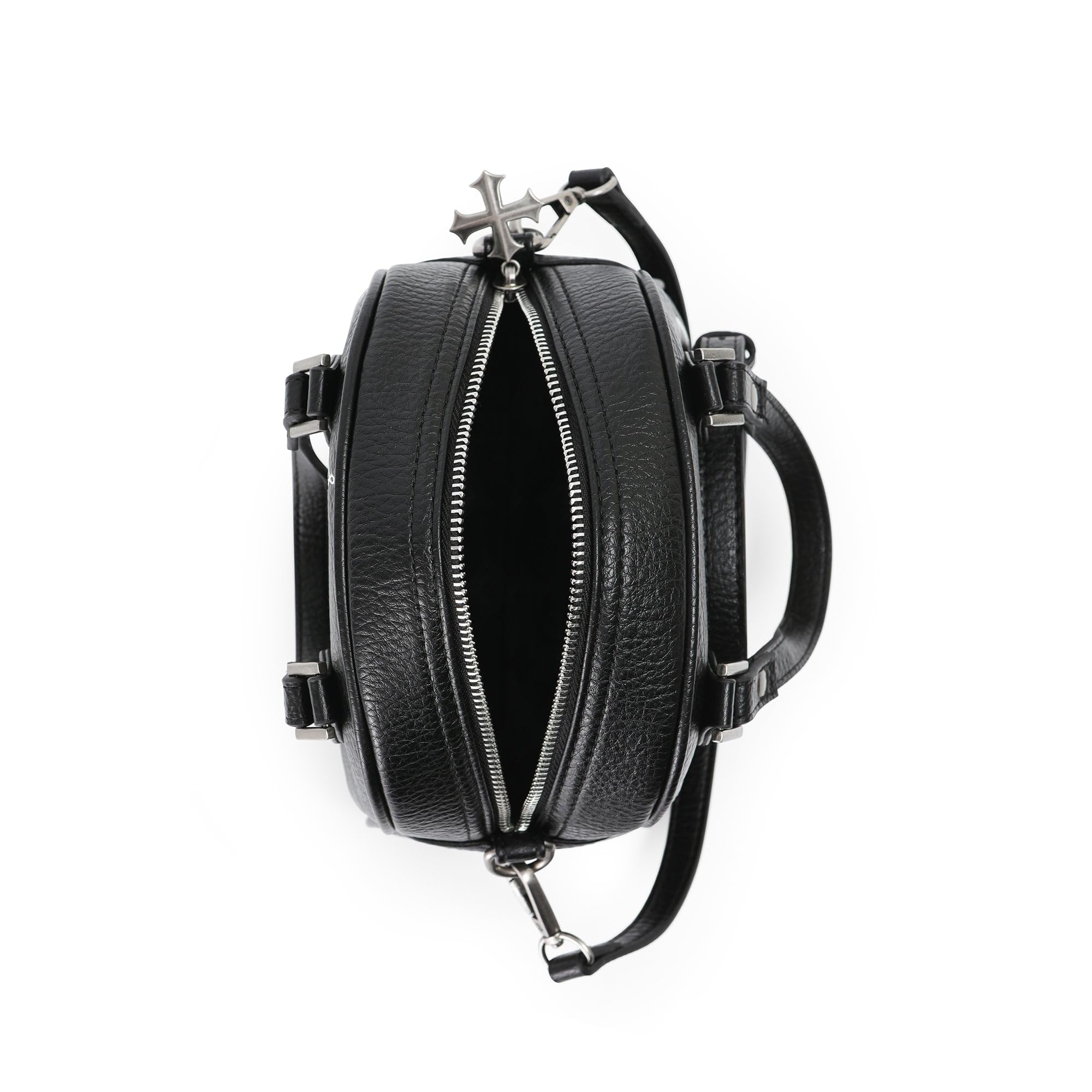 Von Dutch Bowling Bag Purse, Small Bag Crossbody Strap and Top Handles, 8" L x 7" H x 7.5" W, Y2K Purse (Black and White)