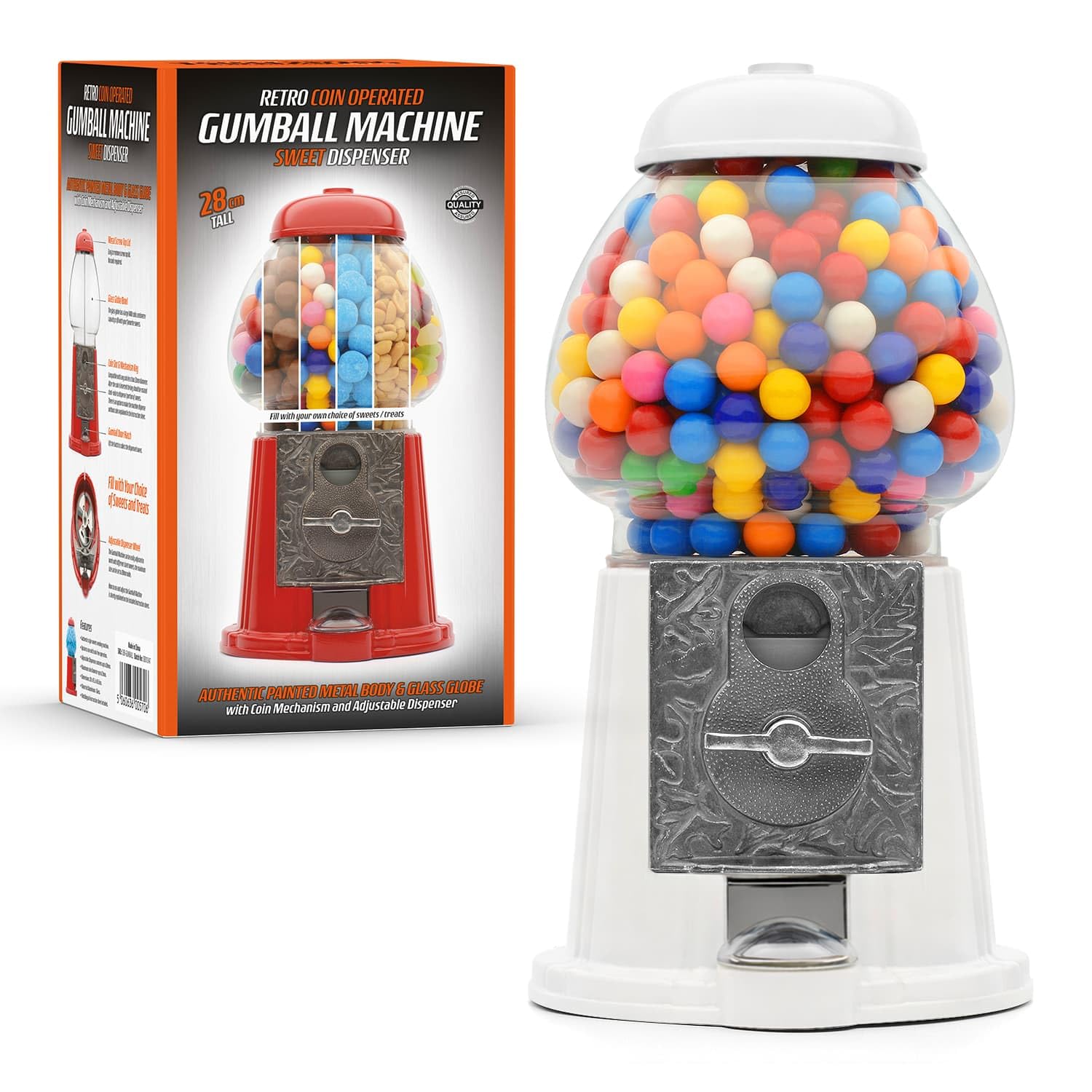 Ckb Ltd White Large Gumball Machine Retro Sweet Dispenser Storage Piggy Bank Money Box Coin Operated Saver H28cm (Large Size 28 X 15.3 X 16.5Cm) (White)