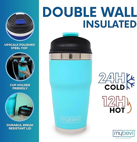 Miniatura 10 de MyBevi Retro Wave - Vaso de viaje aislado de acero inoxidable de alta calidad (12 onzas, azul marino mate, 12 onzas)