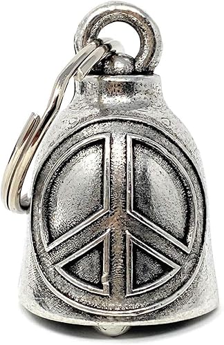 Bravo Bells Campana con signo de paz, accesorio o llavero para la buena suerte en la carretera, Peltre