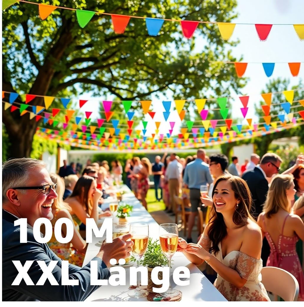 Dekotalent® 5 x XXL łańcuch proporczyków, 100 m, kolorowa girlanda do zawieszenia, do użytku wewnątrz i na zewnątrz, jako dekoracja na święta, imprezy i urodziny itp.