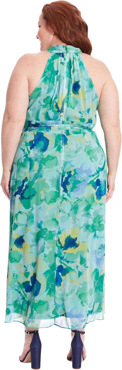 London Times Womens V-Neck Waist Tie Ruffle Cascade Dress for Women | Wedding Guest Dresses for Women - Image 6