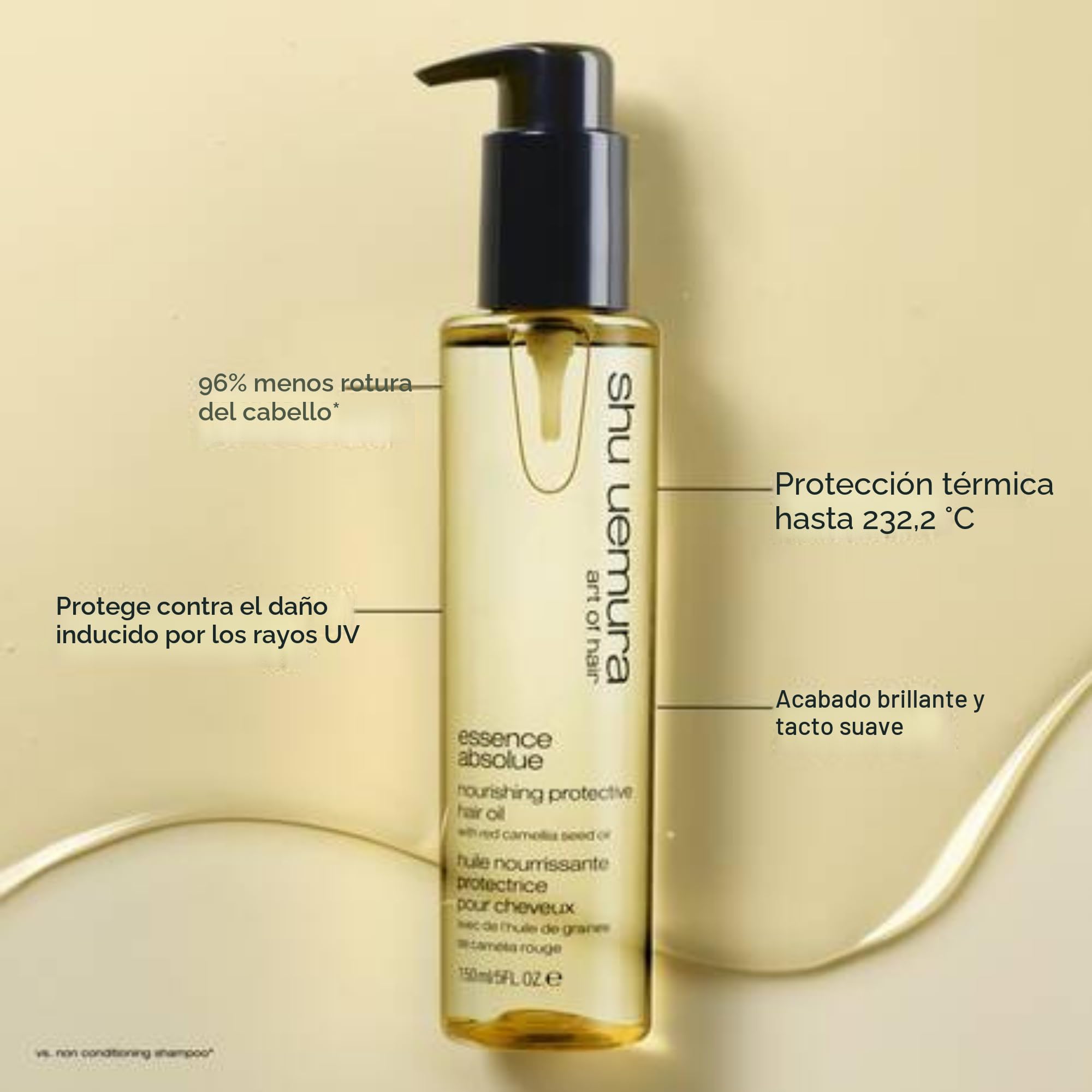 Shu Uemura, Aceite Capilar Nutritivo Essence Absolue, Protector de Calor, Antirrotura y Antiencrespamiento, Para Cabello Seco, Muy Dañado o Normal, 150 ml