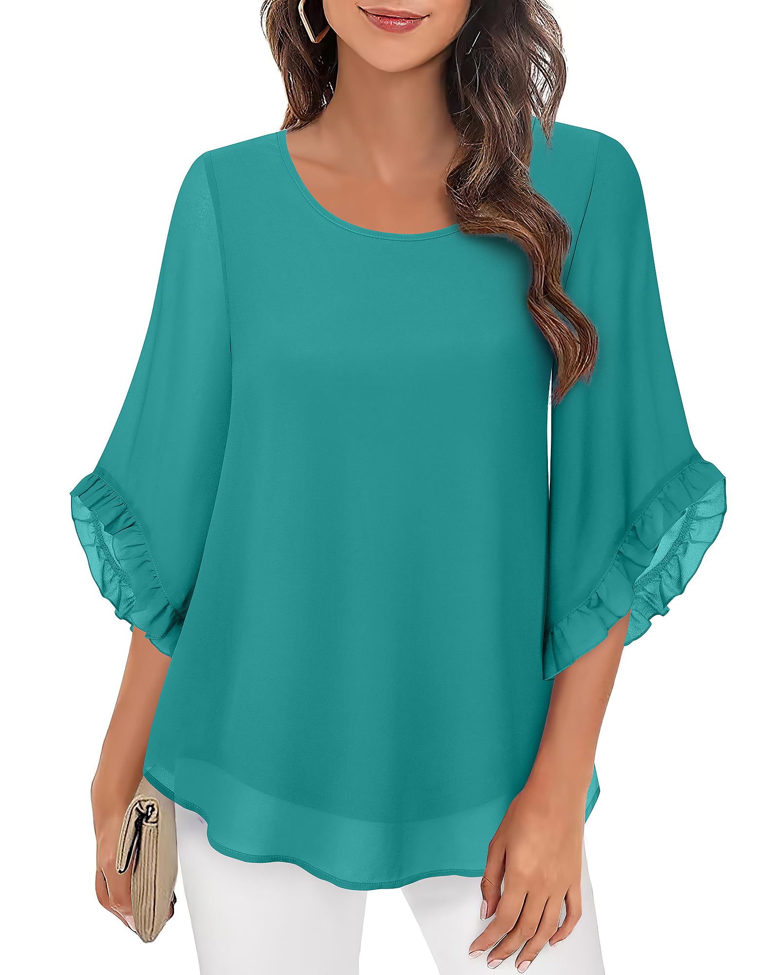 VAFOLYWomen's 2019 Summer Sleeveless Round Neck Mesh Pleated Front Tank Tops Double Layers Tunic Tops