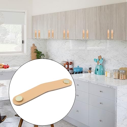 Miniatura 5 de Piutouyar Paquete de 6 tiradores de cuero modernos para cajones, 5.6 pulgadas, color carne, piel sintética, 5.591 in x 0.965 in