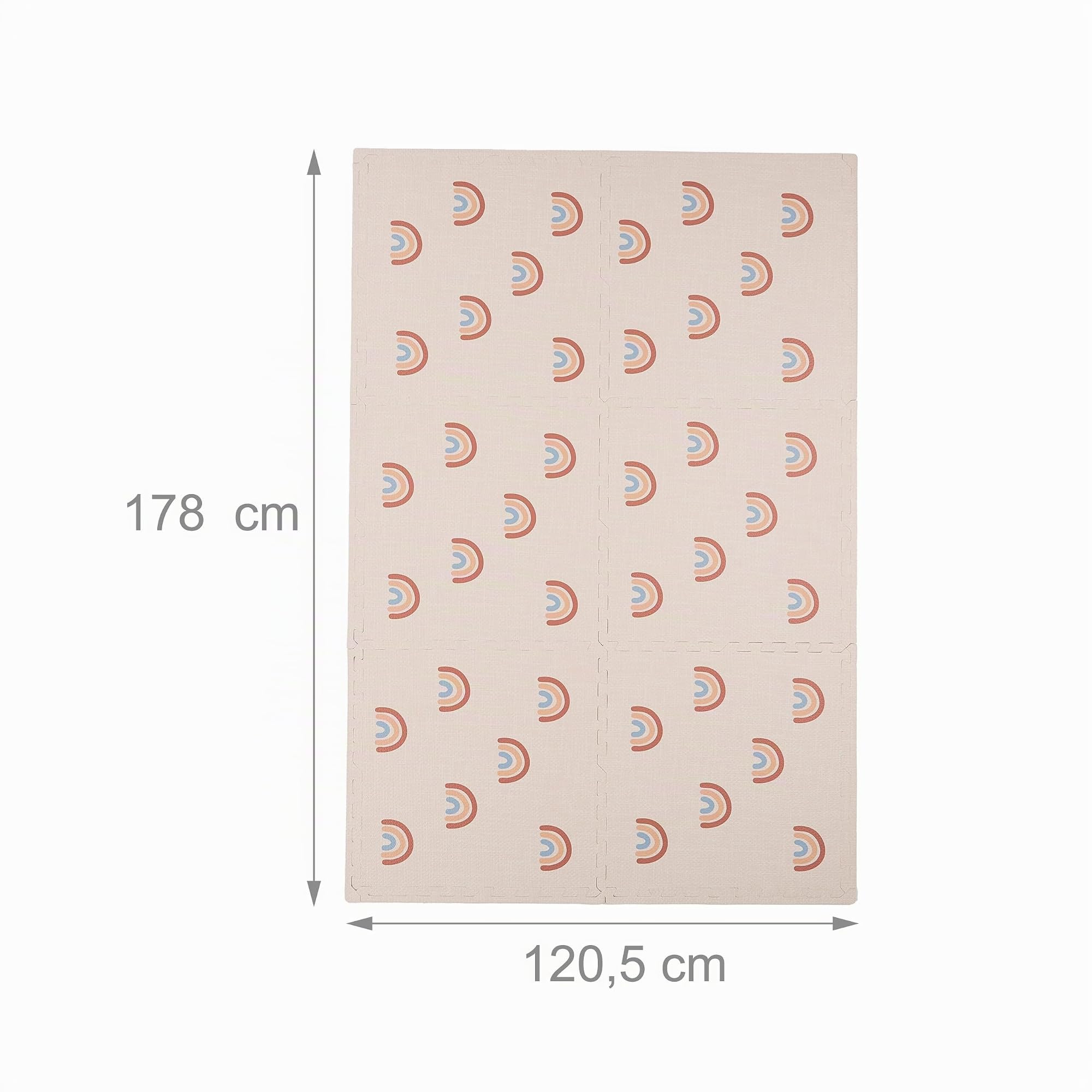 Relaxdays Tappeto Gioco Bambini, 6 Tasselli Puzzle con Arcobaleni, 60x60 cm, Tappetino Gattonare, Tappetone Gomma, Rosa