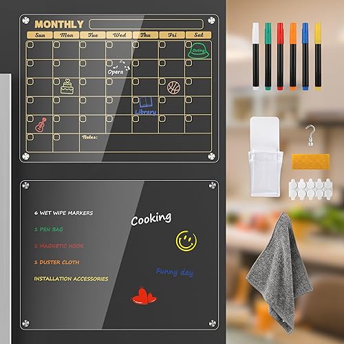 GOLDFOREST Calendario de acrílico transparente 2024, pizarra magnética de borrado en seco, 16 x 12 pulgadas, planificador familiar reutilizable para