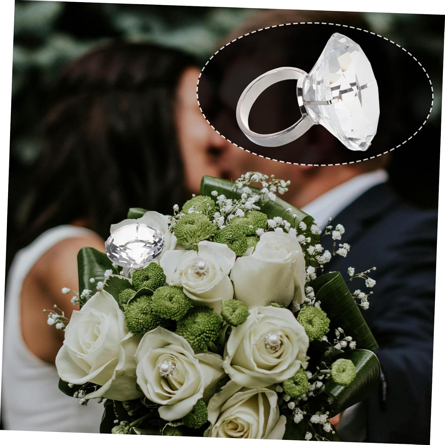 GALPADA Simulated Diamond Ring Prop for Weddings Engagements Anniversaries Transparent Crystal Big Ring Decoration with Eye Catching Sparkle and Luxurious Appearance for Party Layouts