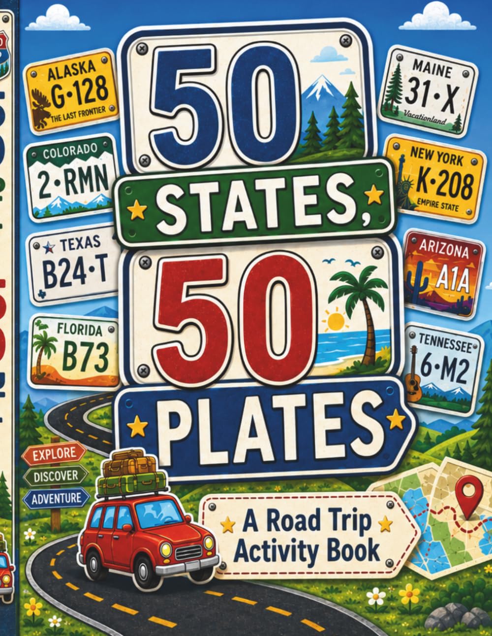 50 States, 50 Plates A Road Trip Activity Book: Discover State License Plates Fun Travel Activity Book