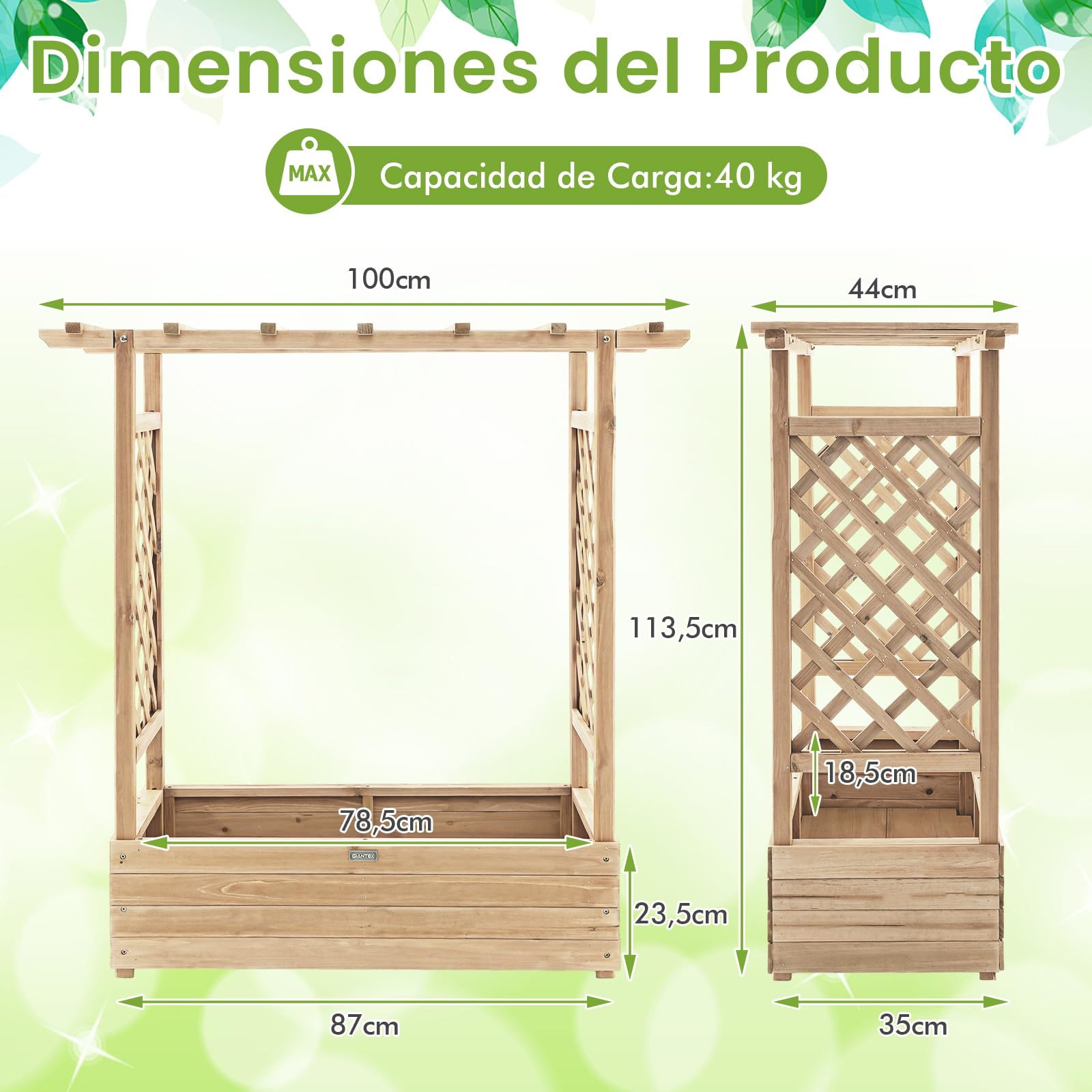 COSTWAY Jardinera Elevado con Enrejado Arqueado, Techo Colgante, Macetero, Orificios de Drenaje, Contenedor Vertical de Plantas, Macetero de Madera Interior Exterior para Jardín Patio (Natural)