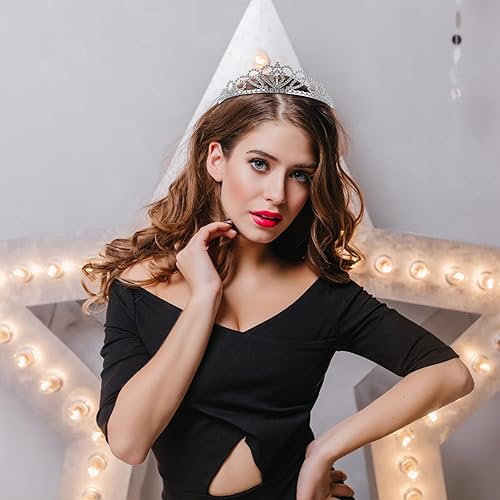 Miniatura 5 de Tiara para mujer, corona de princesa con peine de diamantes de imitación, tiara de reina para novia, accesorios para el cabello, para cumpleaños,