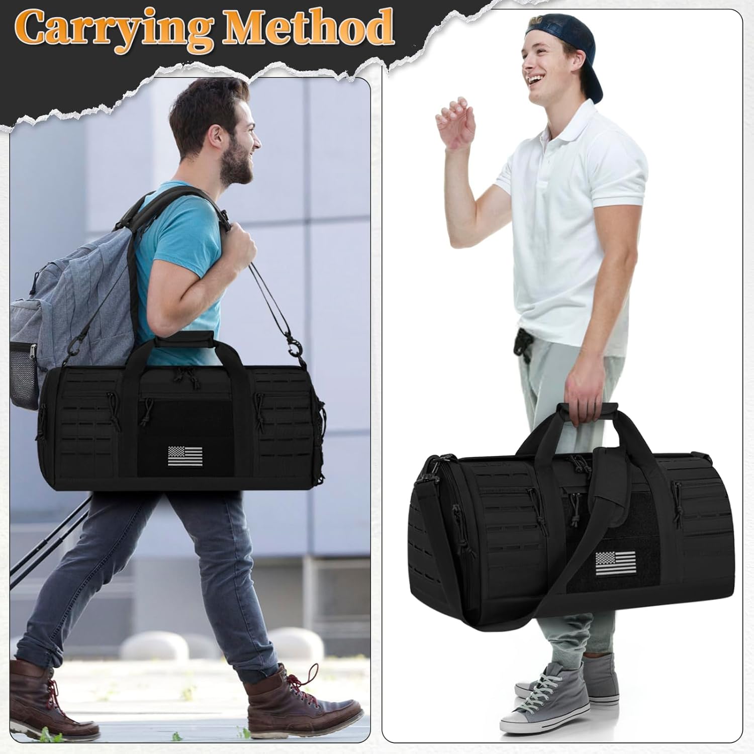 GMAK Military Tactical Duffle Bag for Men, 40L Sports Gym Bag with Shoe Compartment, Carry on Tote Travel Duffle Bag for Weekender Overnight Gym Workout Training Basketball Football, Black - Image 7