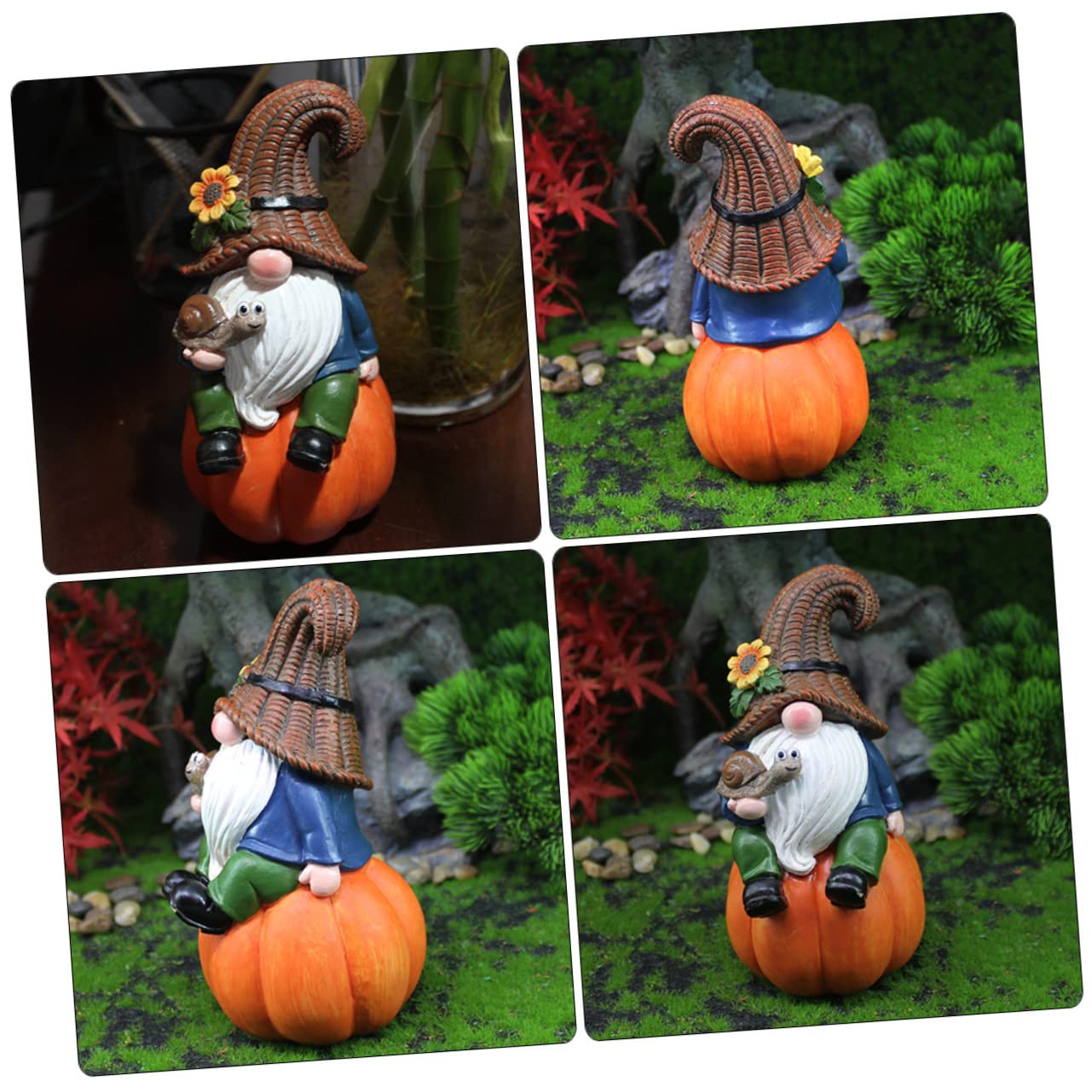 Alipis Gartenzwerg Statue für Draußen Erntedank Zwergfigur mit Kürbis Herbst Deko Figur aus Kunstharz Wetterfest und Langlebig für Garten und Außenbereich
