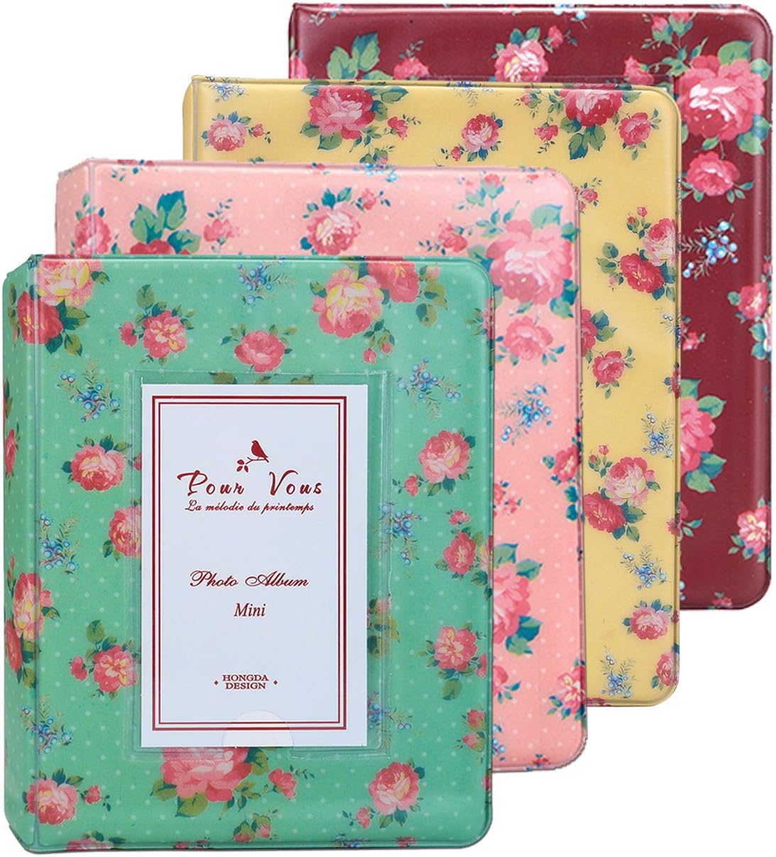 Instax Album Set, Bundles Set of 4 Vintage Flower Floral Mini Photo Album, for Fuji Fujifilm Instax Mini 8 90 Polaroid, 3-inch Business Credit Name Card Holder with 64 Pockets Slots (4PCS)