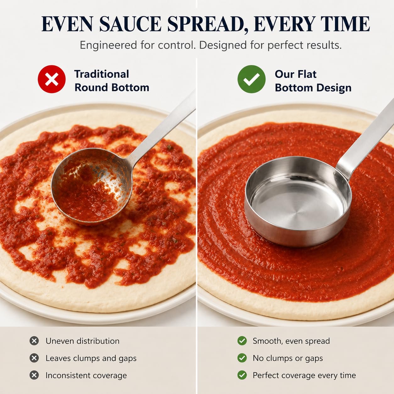 TOPBATHY Cucchiaio in acciaio inox Multi- Pizza Salsa Cucchiaio Mestolo Misurazione Piatta Scoop
