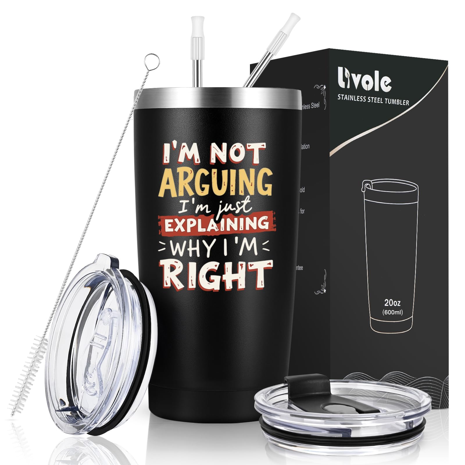 Livole Christmas Gifts for Boys, Men, Him, Son, Birthday Gifts for 13 Year Old Boys, Funny Mugs for Men, Teenager, I’m Not Arguing, I’m Just Explaining Why I’m Right, 20oz 600ml Travel Tumbler Glasses