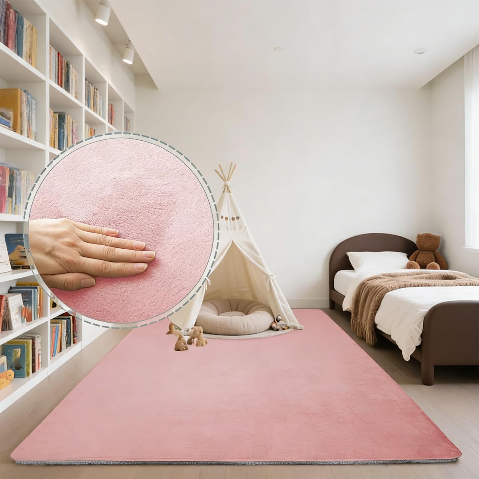 Tappeto Gioco Bambini Pieghevole 180 x 200 cm Rosa, Tappetino Gattonamento Neonato, Antiscivolo e Impermeabile Tappetino Gattonare Bambini in Velluto di Corallo