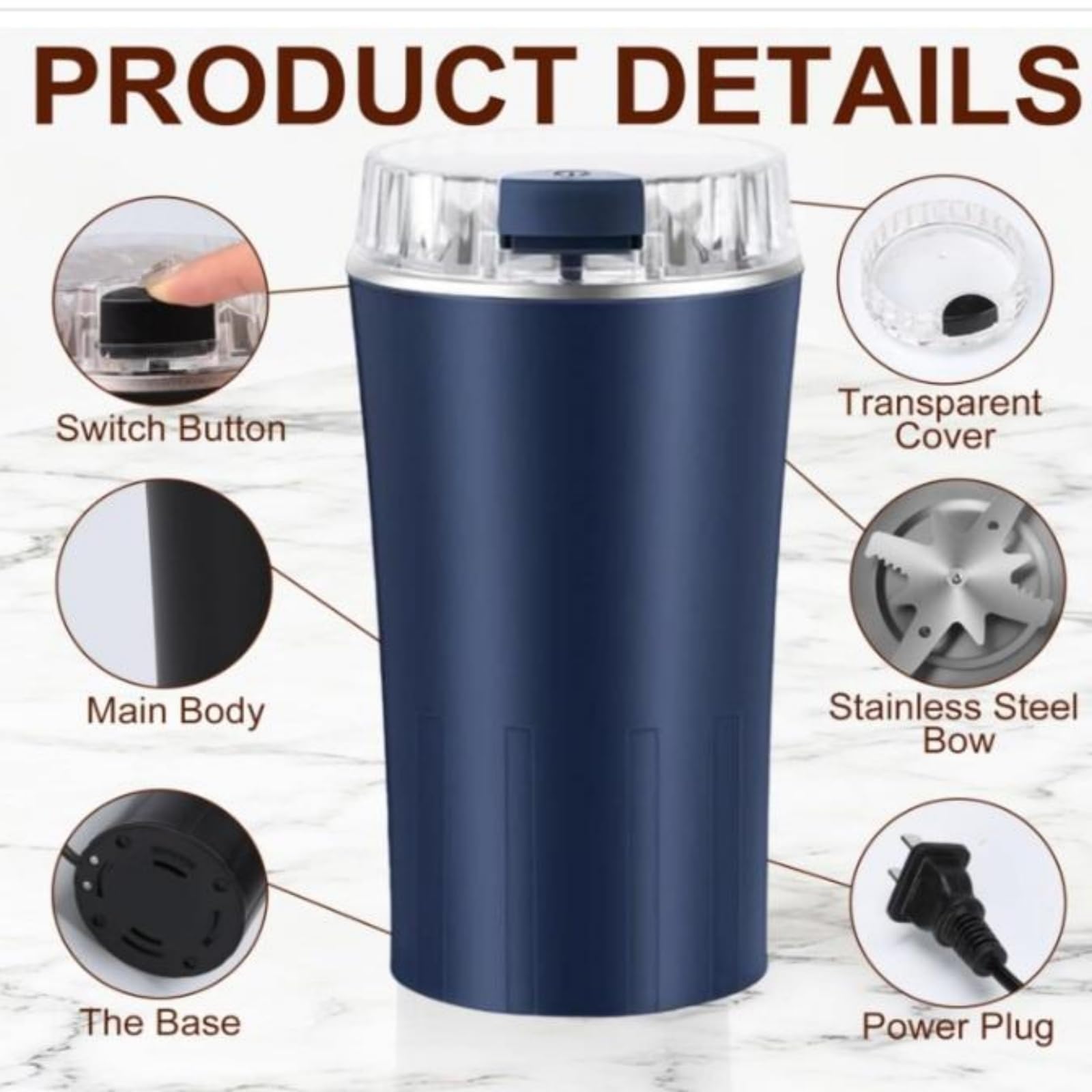 Household Superfine Grinder, Multi-grain Blending & Powdering Machine, Electric Spice Grinder, for Coffee Beans Spices Seasoning Pepper Herbs Nuts Seed Grain (1, black) — view 7