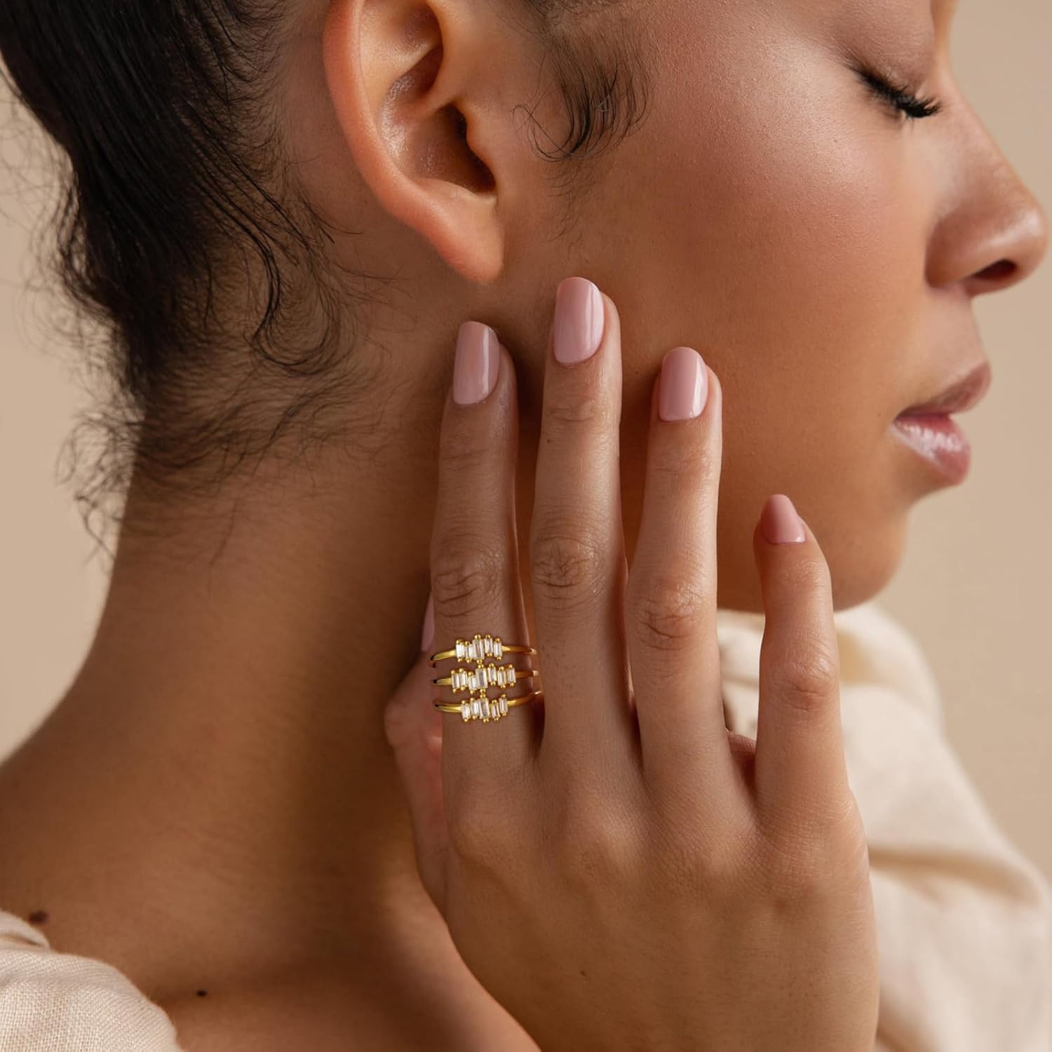 KissYan Gold Rings for Women, 14K Gold Plated Adjustable Statement Irregular Geometric Diamond Twisted Open Stackable Band Chunky Finger Rings Dainty Cubic Zirconia Jewelry Gifts - Image 2