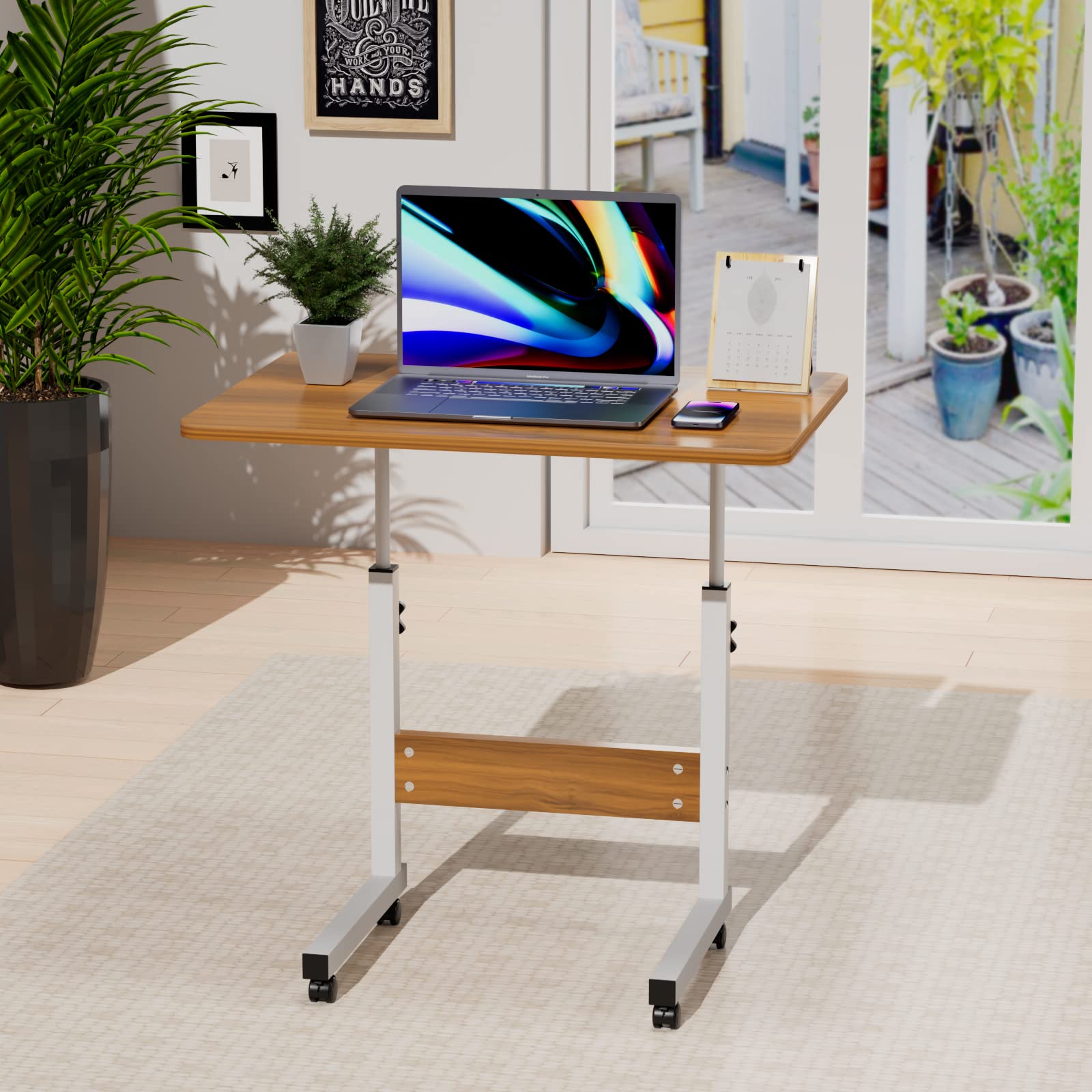Scrivania Regolabile In Altezza Con Ruote 70-110 Cm - Tavolo Mobile Per Computer, Ergonomica, Portata 81 Kg, Piano 80x40 Cm