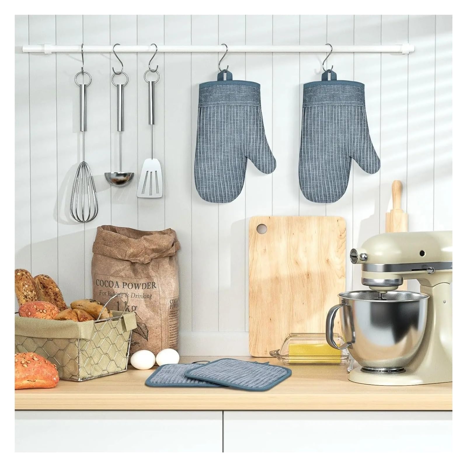 Ensemble Gants de Four et maniques, Silicone Microfibre Bleu