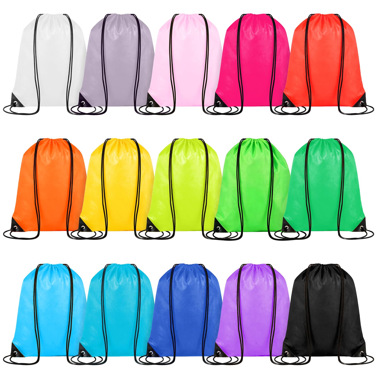 FERNVALE 15 Pack Drawstring Bags Backpack Set, Lightweight Gym String Bags 40x34cm, Durable Sports Backpack Storage Bags for School, Travel, Party Favors & Organisation