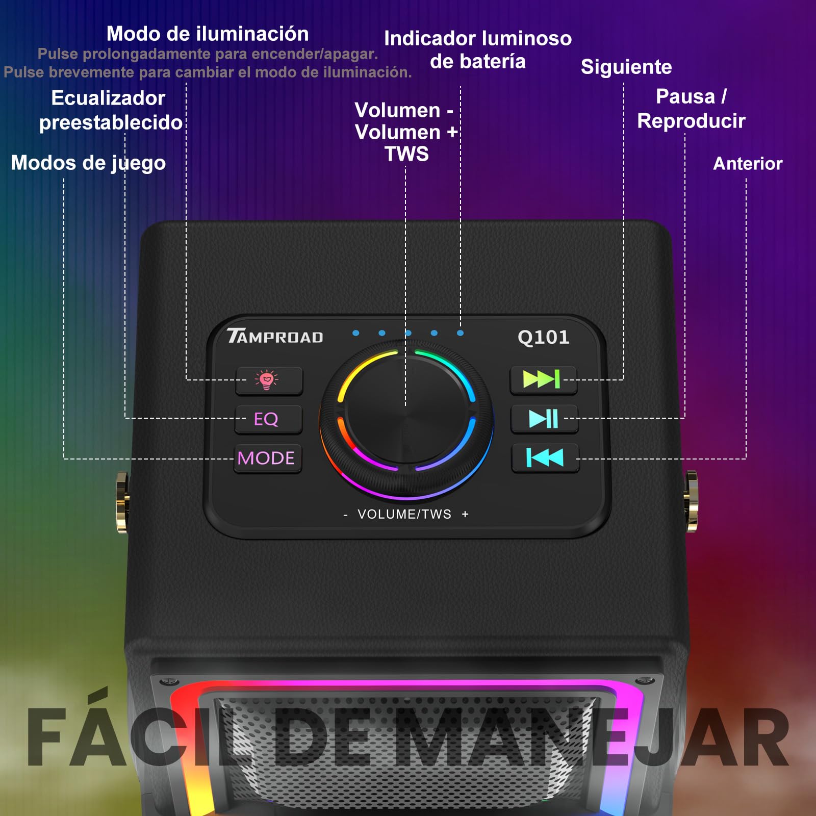 Altavoz Bluetooth, 120 W de Pico inalámbrico TWS, Altavoces portátiles para Fiestas al Aire Libre con subwoofer, Graves Profundos, Luces LED Coloridas, para el hogar, Camping (Negro)