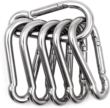6Pcs Carabiner Clip Heavy Duty,304 Stainless Steel Karabiner,Locking Carabiners M6,Snap Hooks for Outdoor, Fishing, Hiking, Traveling