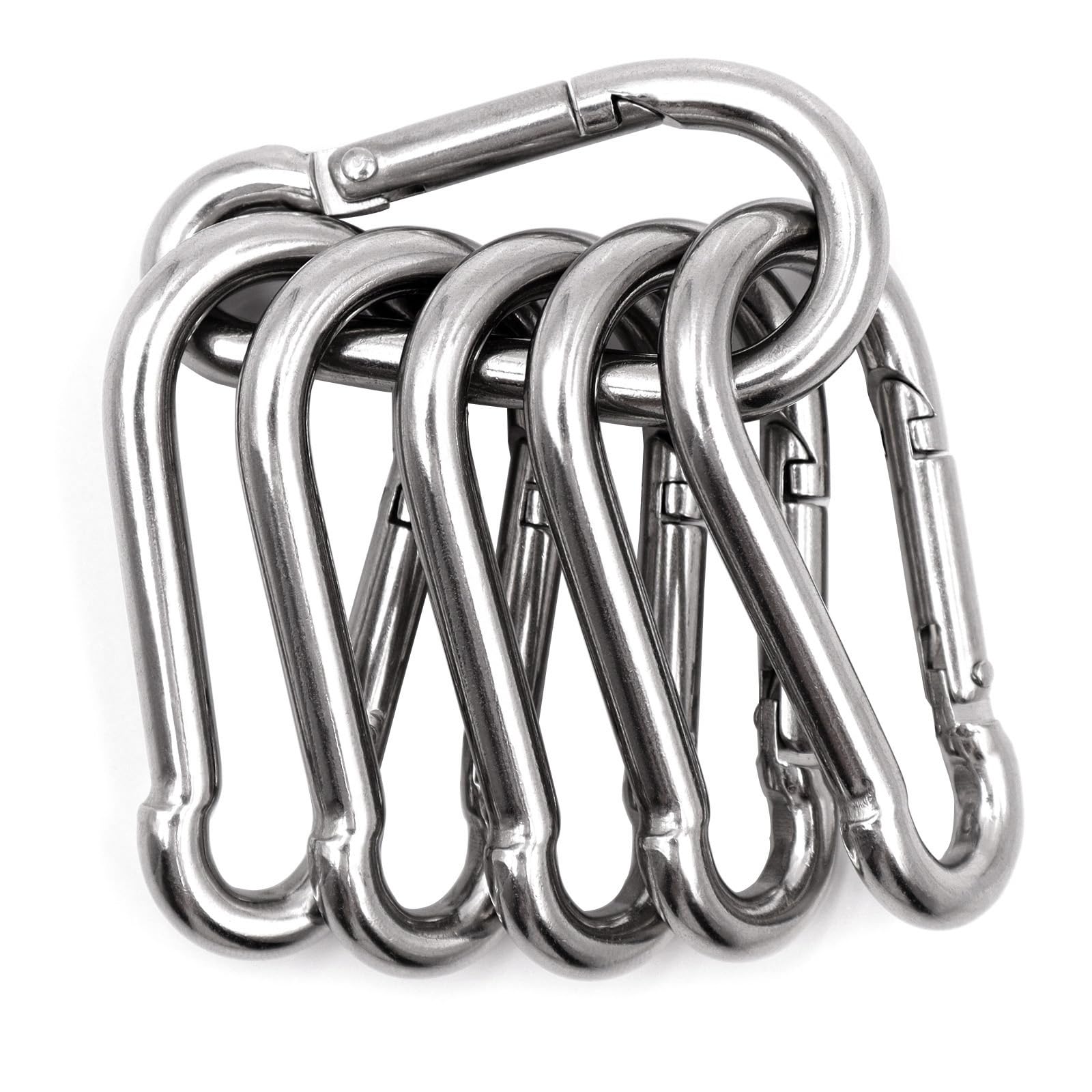 6 Pezzi Moschettoni Acciaio Inossidabile 304,Moschettone Portachiavi,Forma D Moschettone,Portachiavi Piccolo, Moschettoni Zaino Trekking,per Campeggio/Trekking/Zaino-Capacità di Carico Fino a 70 kg-M6