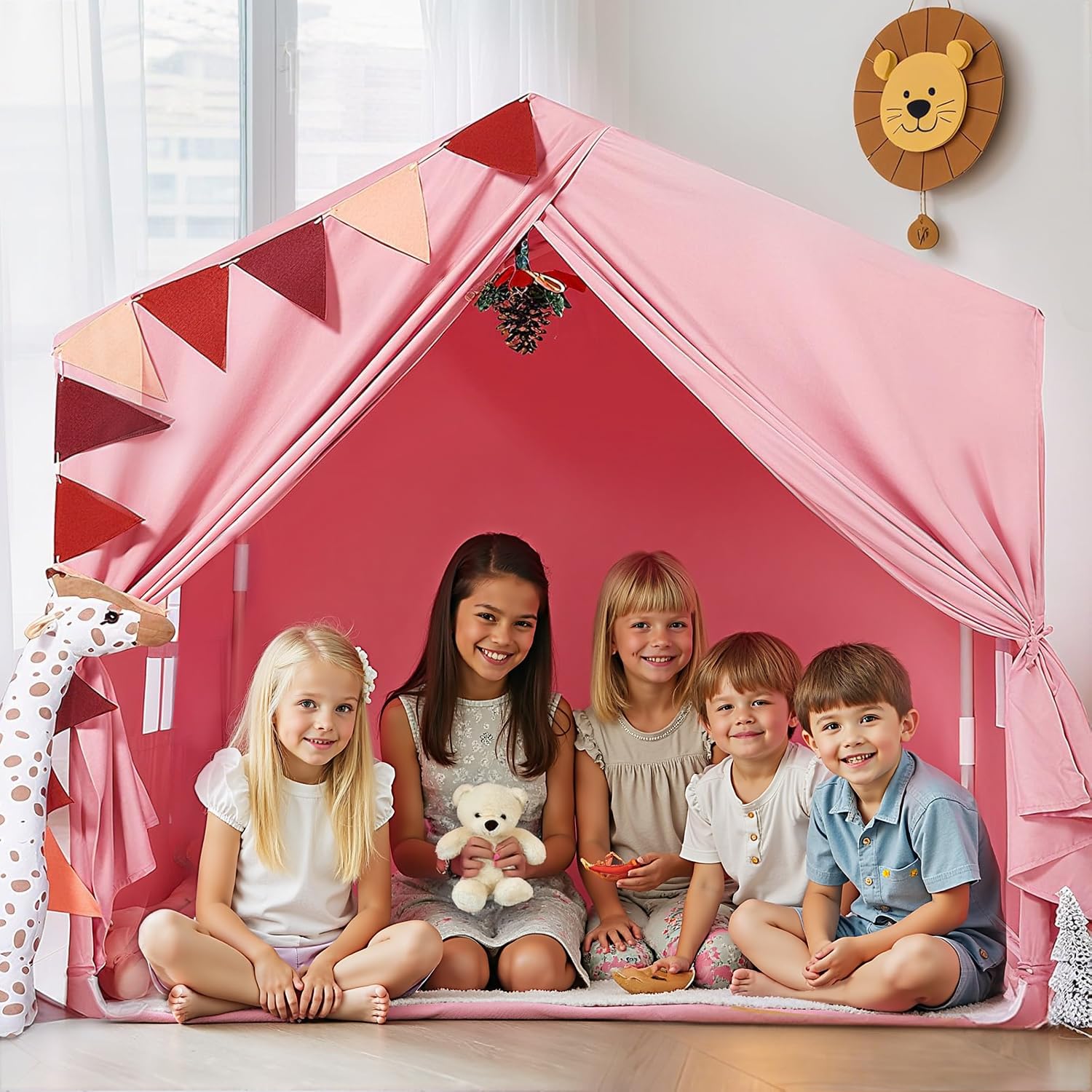 Kinderzelt für Spielzelt Kinder Indoor: Rosa Zelt Kinder Kinderzimmer - Spielzelte mit Fenster - Zelt für KindGeschenk für Mädchen und Jungen (Rosa)