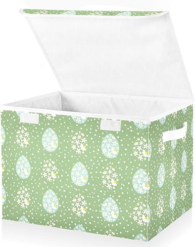 Floral Easter Eggs Storage Bins With Lid Foldable Closet Organizer Large Storage Bags for Toy Storage Dormroom Storage
